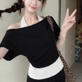 假两件挂脖露肩上衣